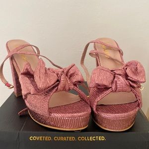 Lulus Pink dupe Loeffler Randall Natalia Dune Platform bow heels; Size 9